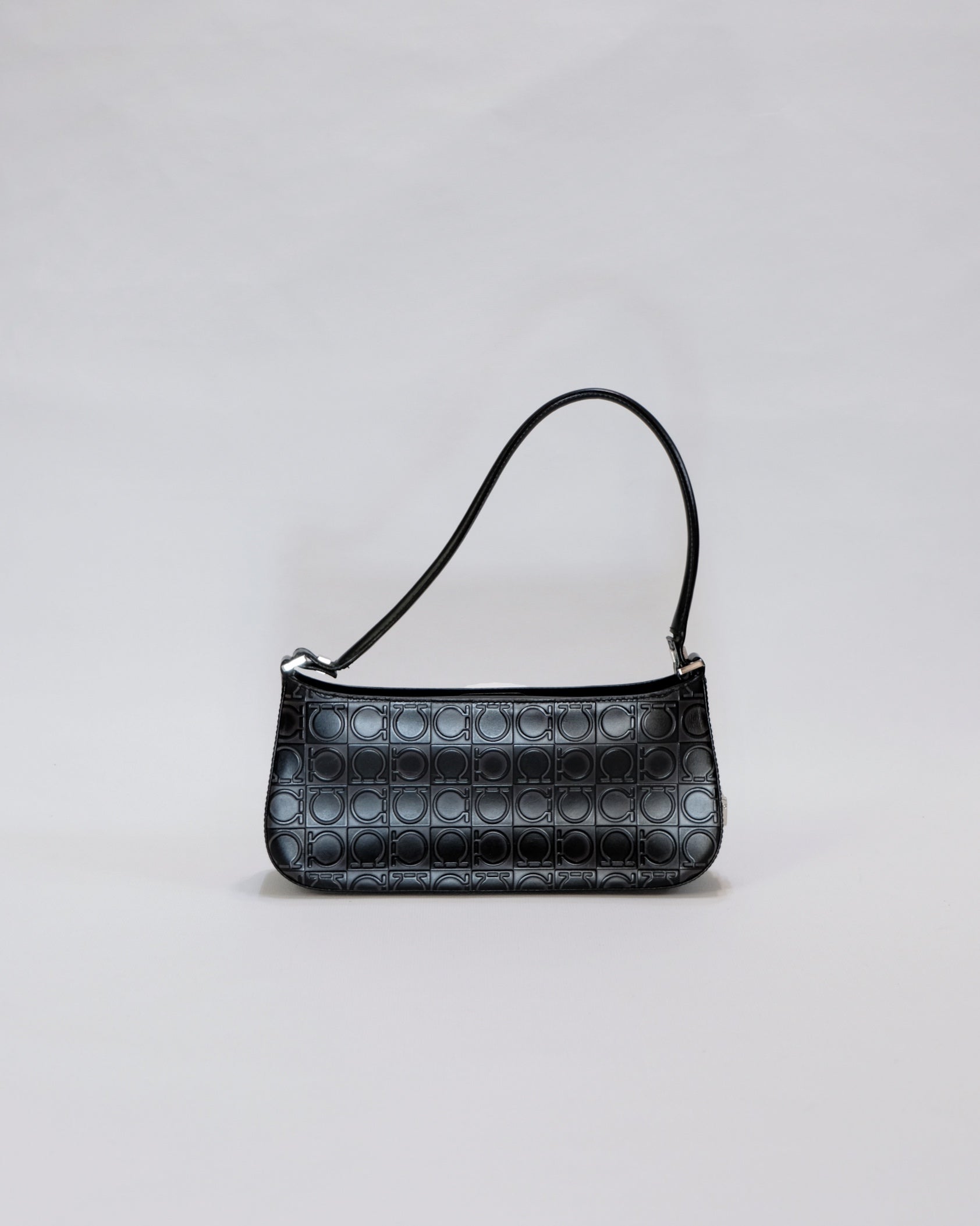 Ferragamo Gancini Black Leather Baguette