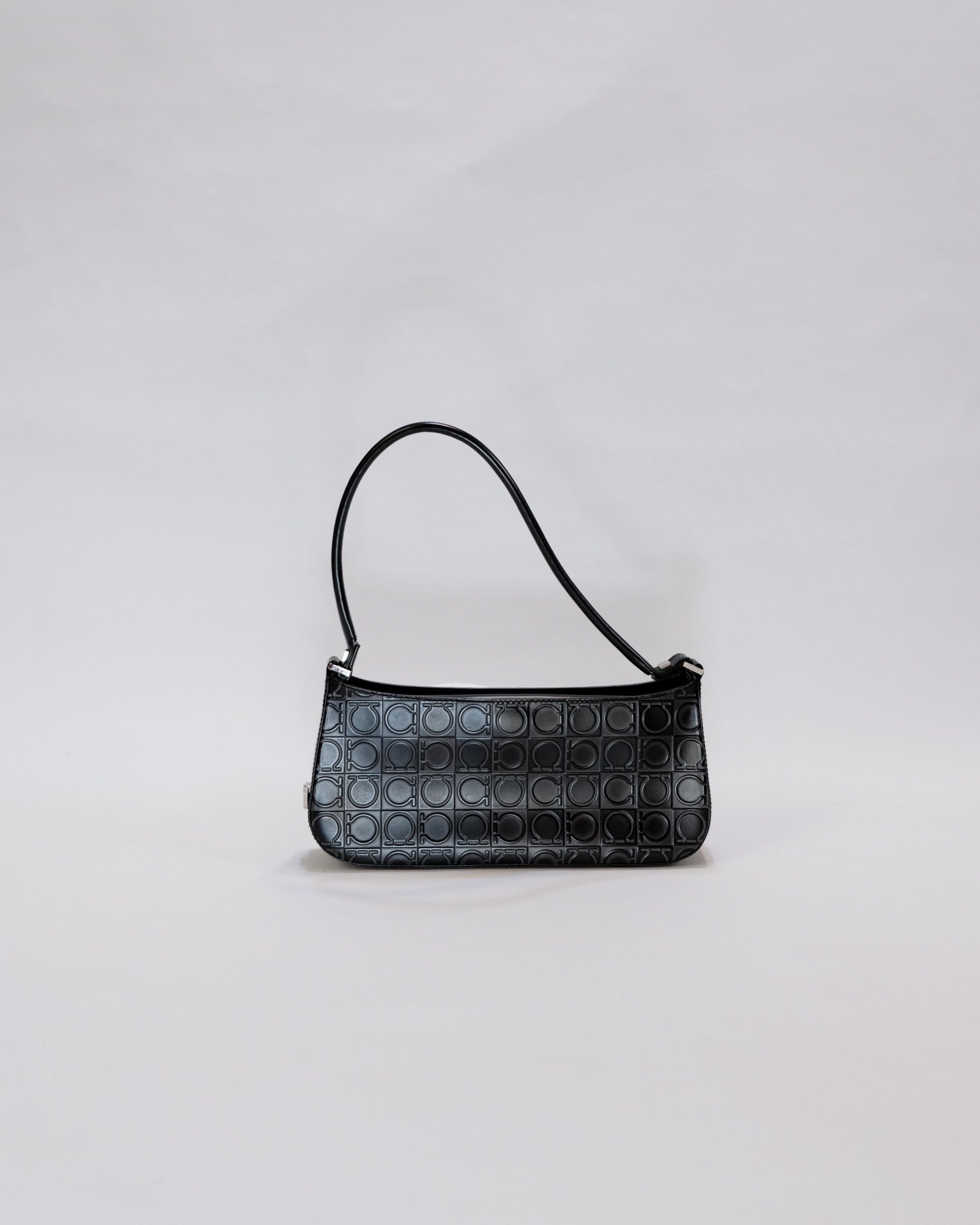 Ferragamo Gancini Black Leather Baguette