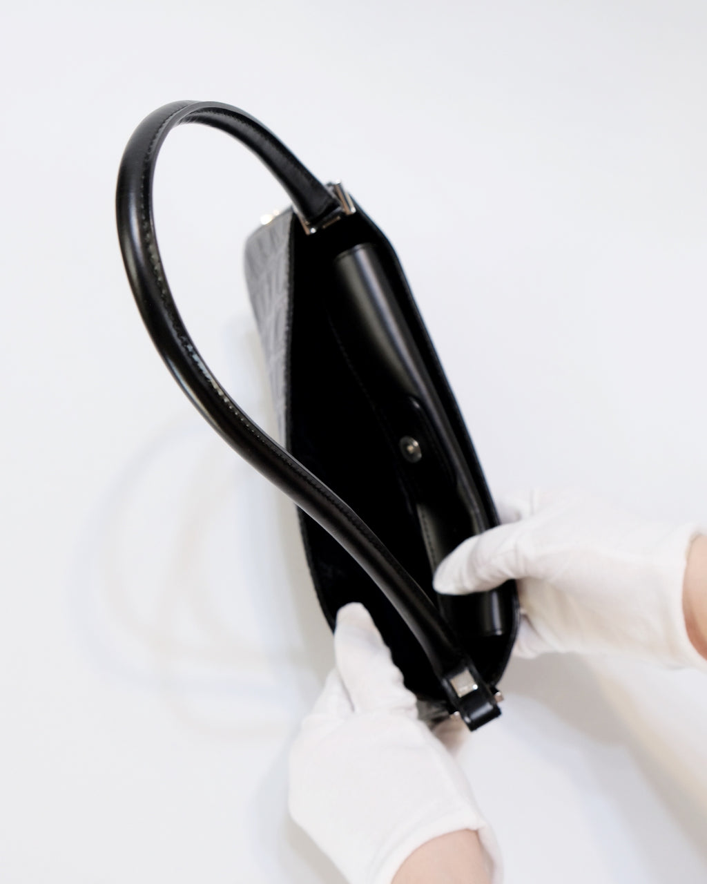 Ferragamo Gancini Black Leather Baguette