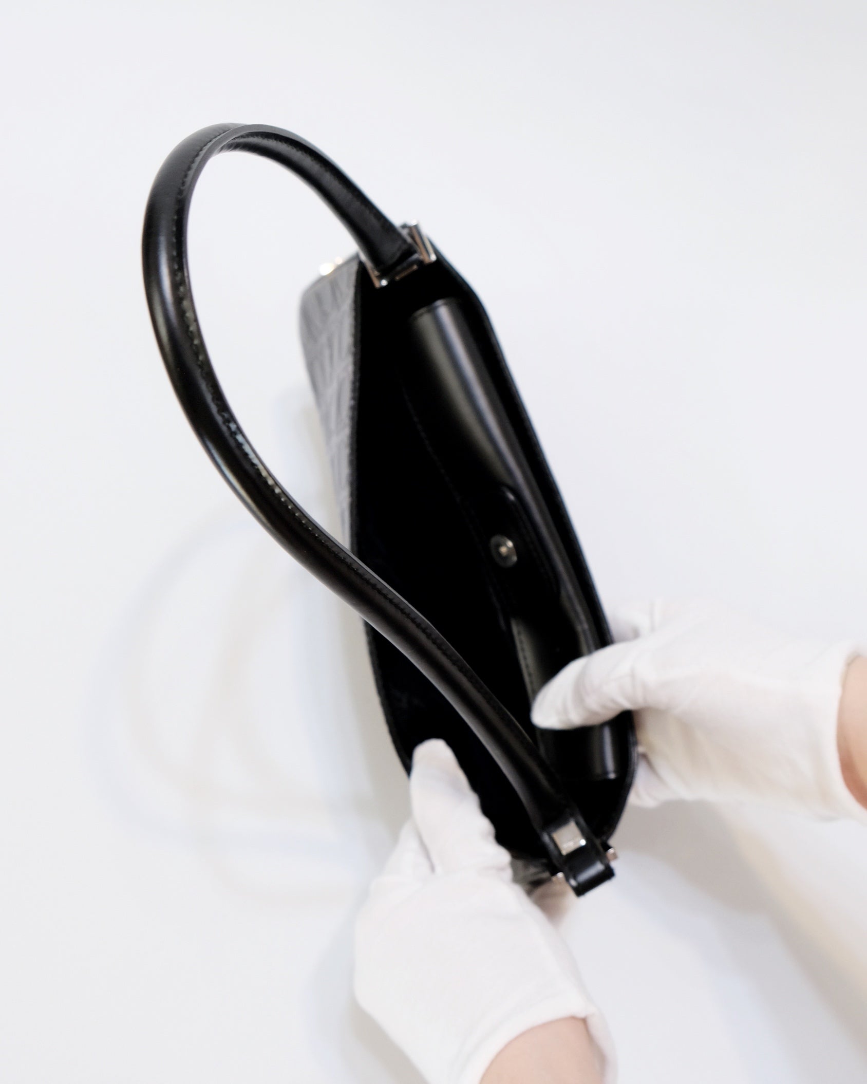 Ferragamo Gancini Black Leather Baguette