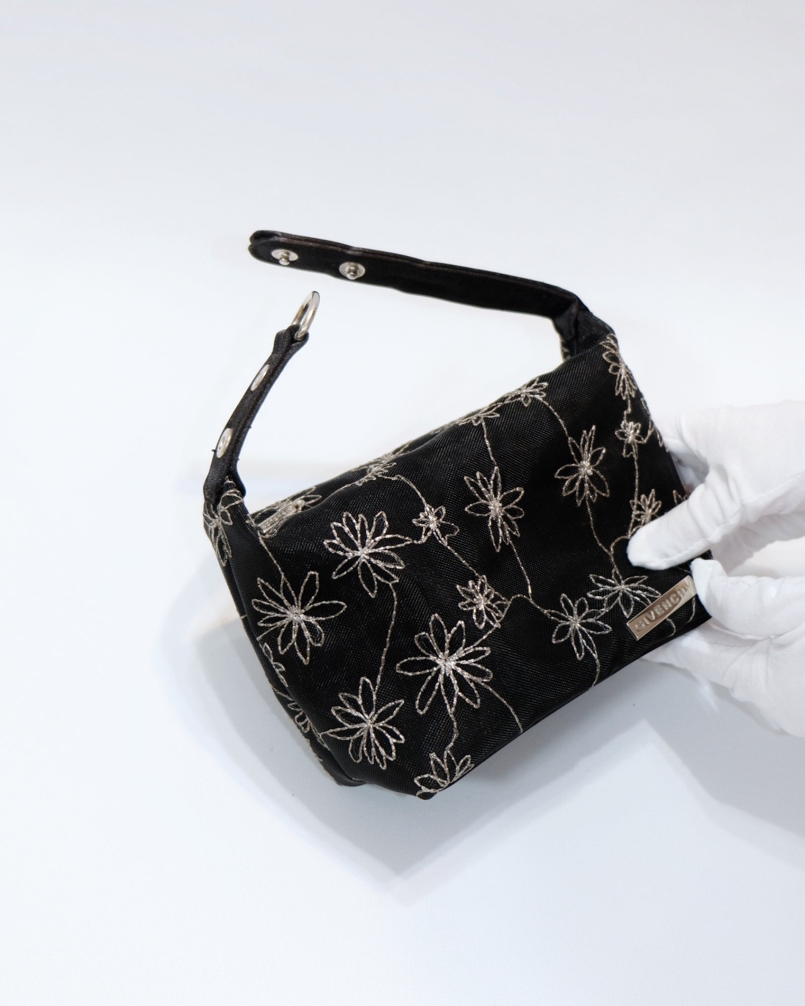Givenchy Black Floral Embroidered Pouch