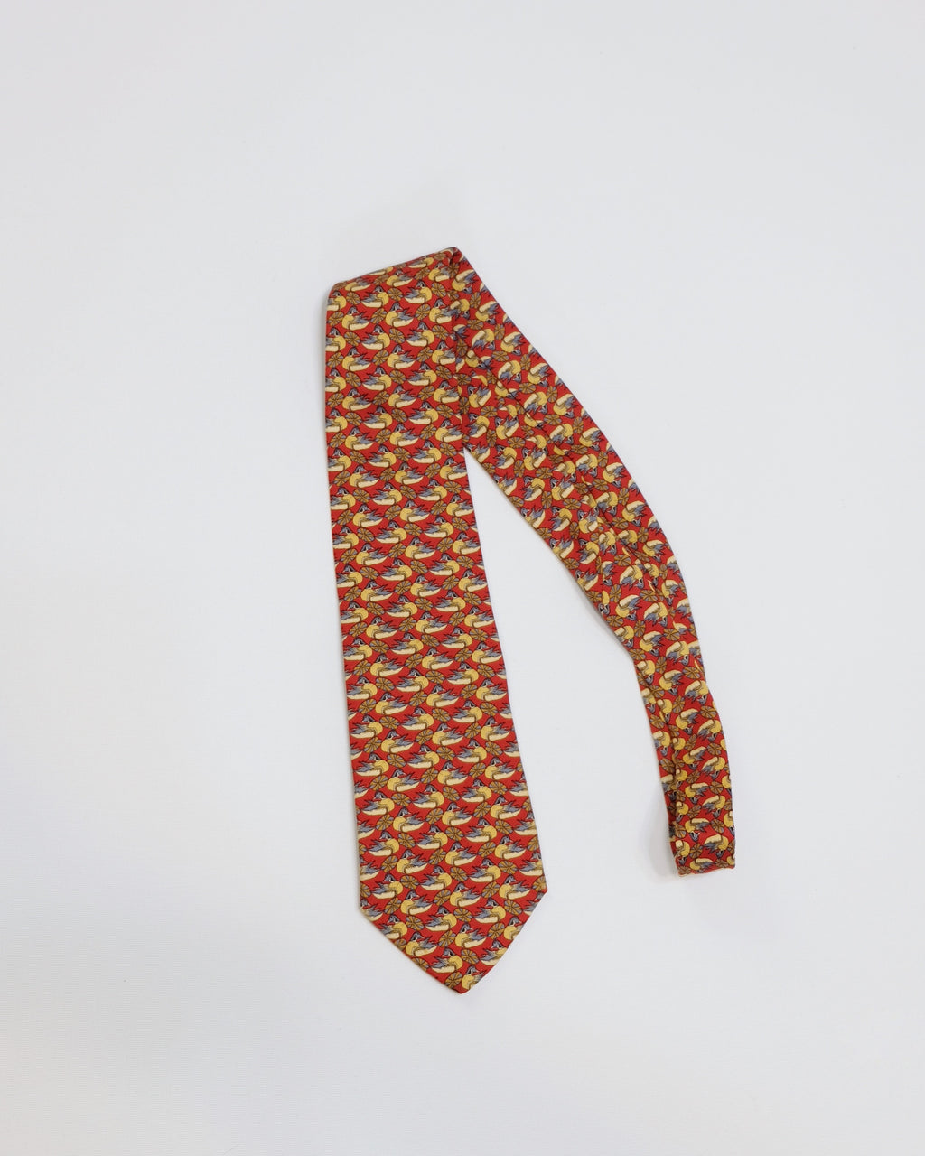 Ferragamo Vintage Red Silk Tie with Duck Print