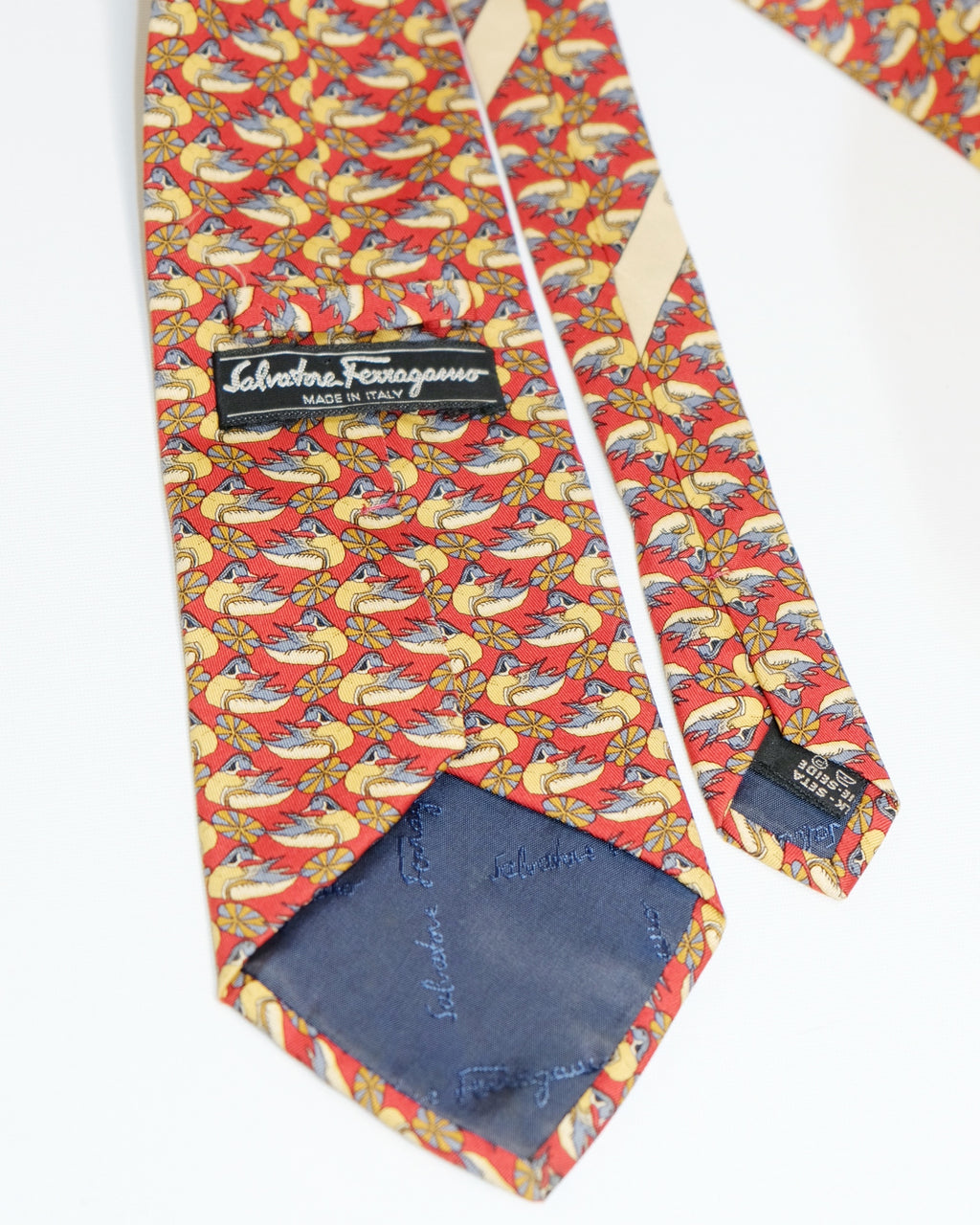 Ferragamo Vintage Red Silk Tie with Duck Print
