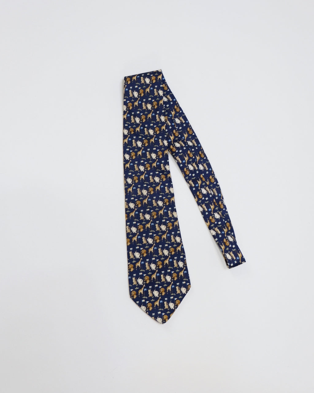 Ferragamo Vintage Blue Silk Tie with Animals Print