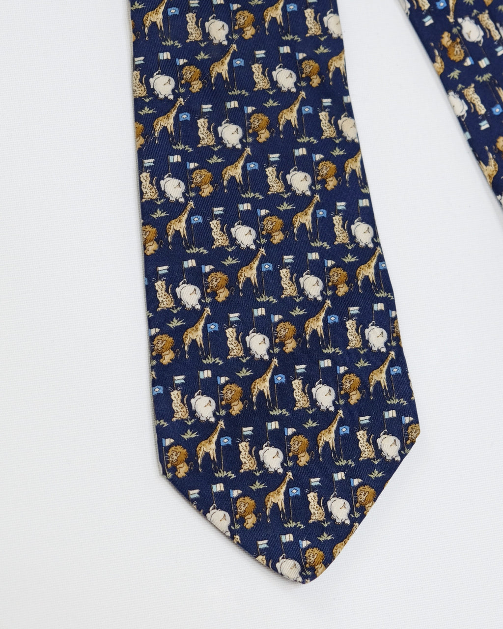 Ferragamo Vintage Blue Silk Tie with Animals Print