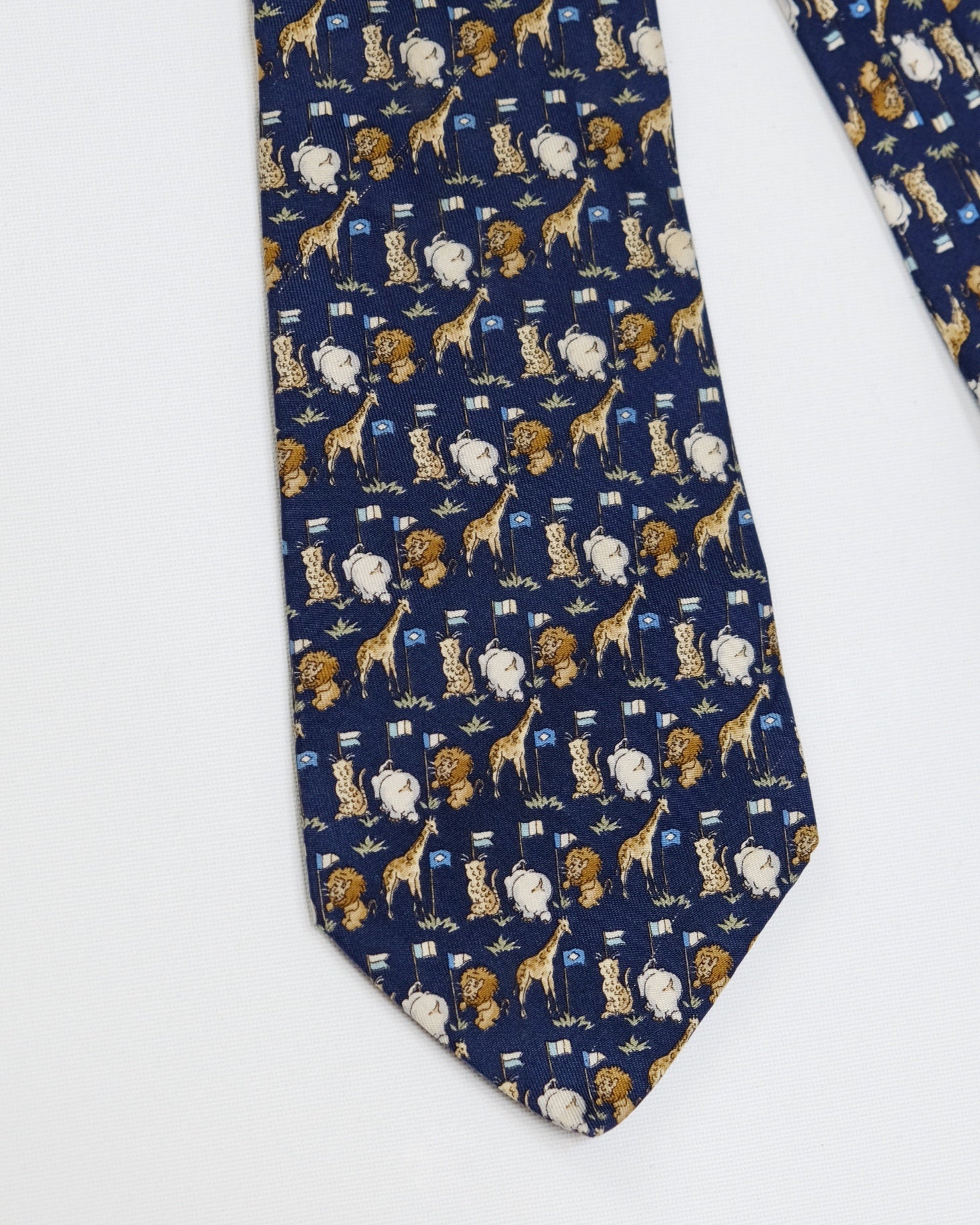 Ferragamo Vintage Blue Silk Tie with Animals Print