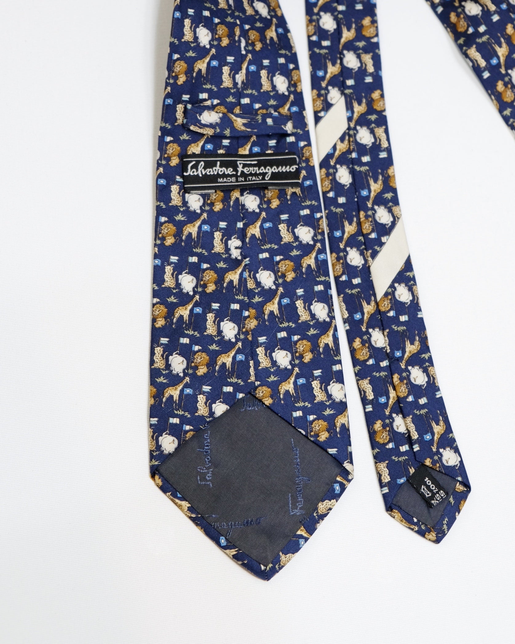 Ferragamo Vintage Blue Silk Tie with Animals Print
