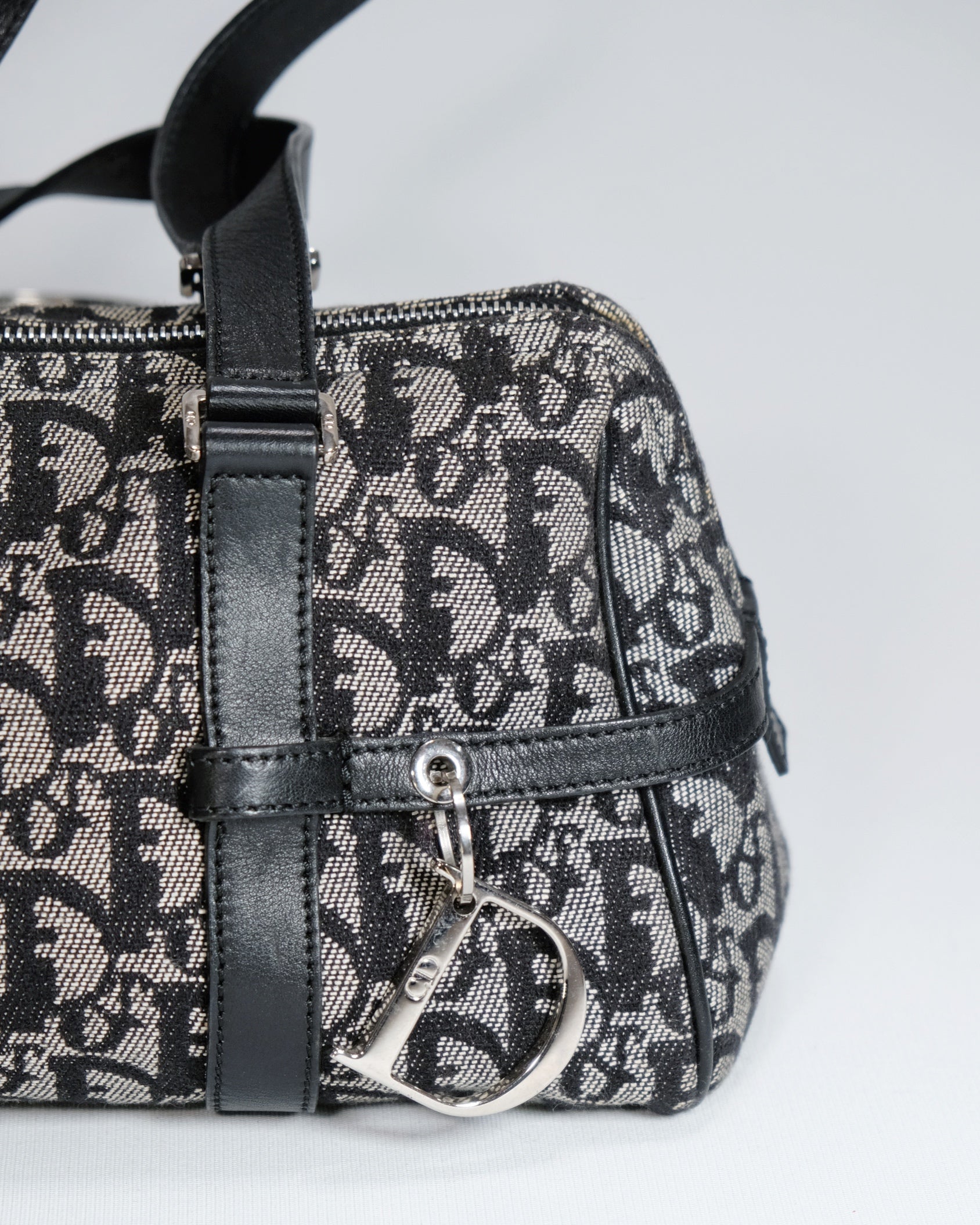 Vintage Dior Trotter Oblique Boston Handbag with Charms