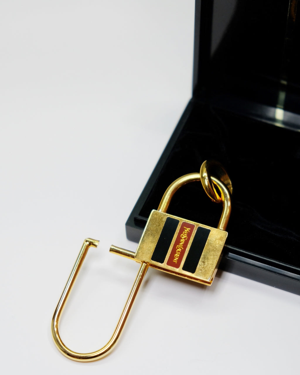 YSL Vintage Gold-Tone Padlock Key Holder with Original Box