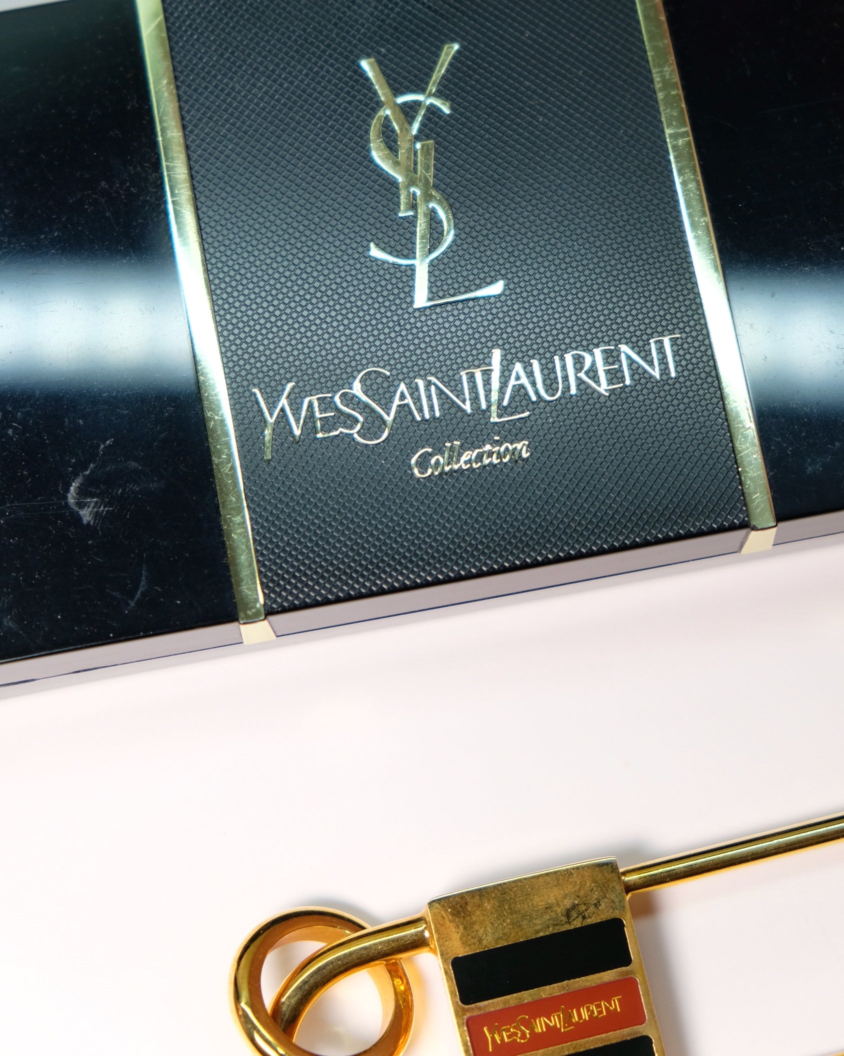 YSL Vintage Gold-Tone Padlock Key Holder with Original Box