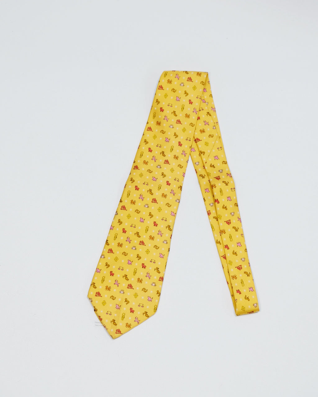 Ferragamo Vintage Yellow Zodiac Print Silk Tie