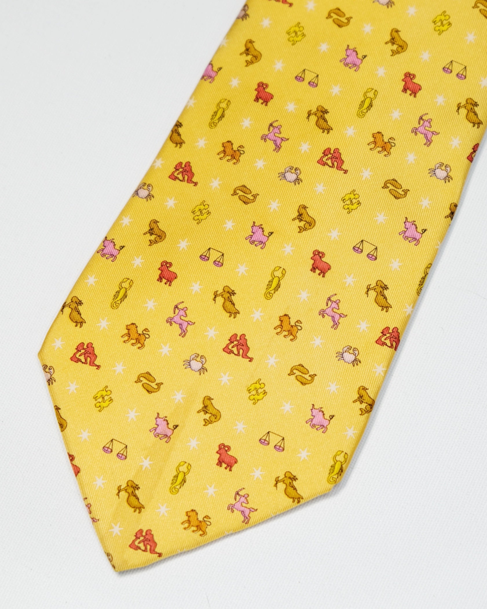 Ferragamo Vintage Yellow Zodiac Print Silk Tie
