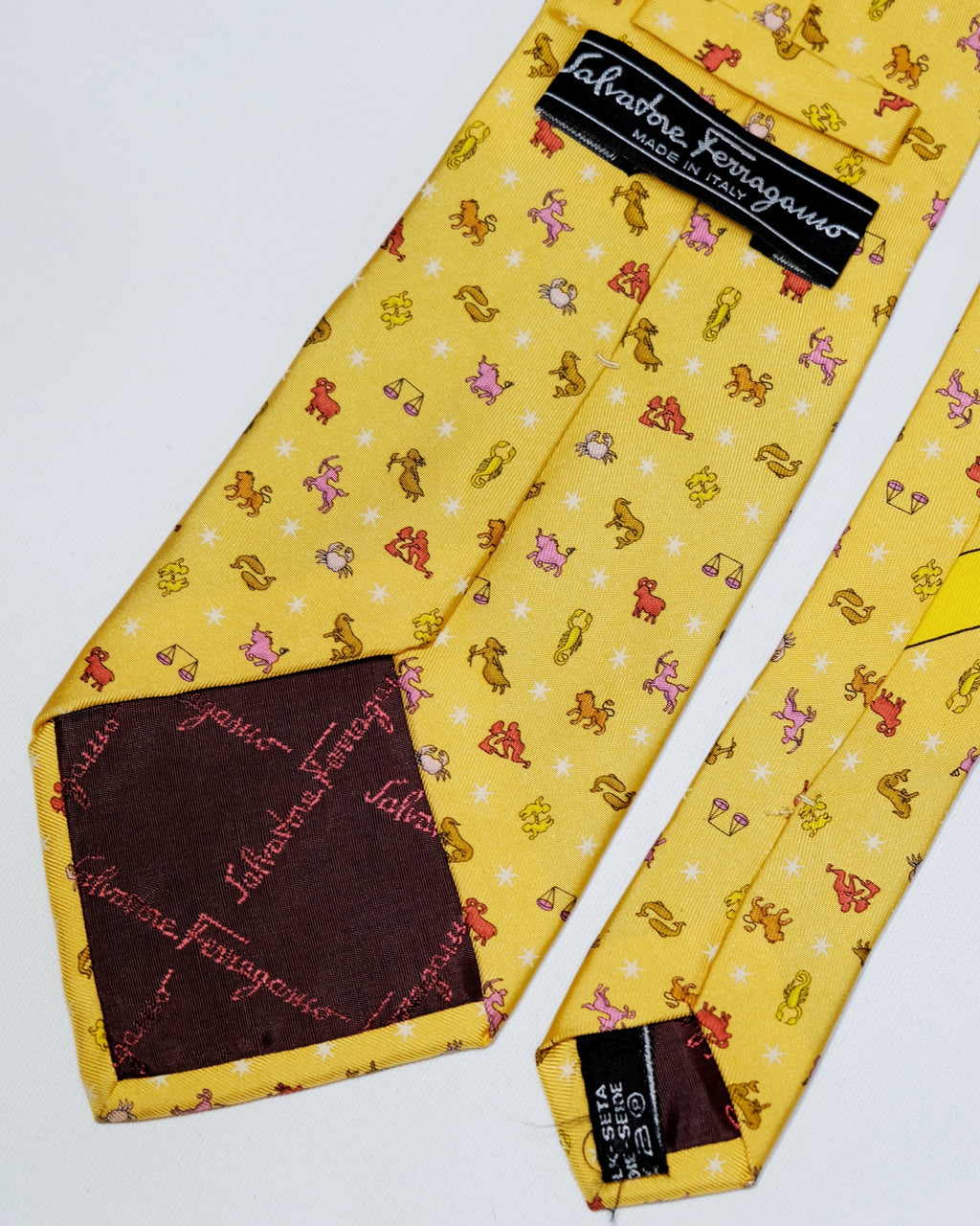 Ferragamo Vintage Yellow Zodiac Print Silk Tie
