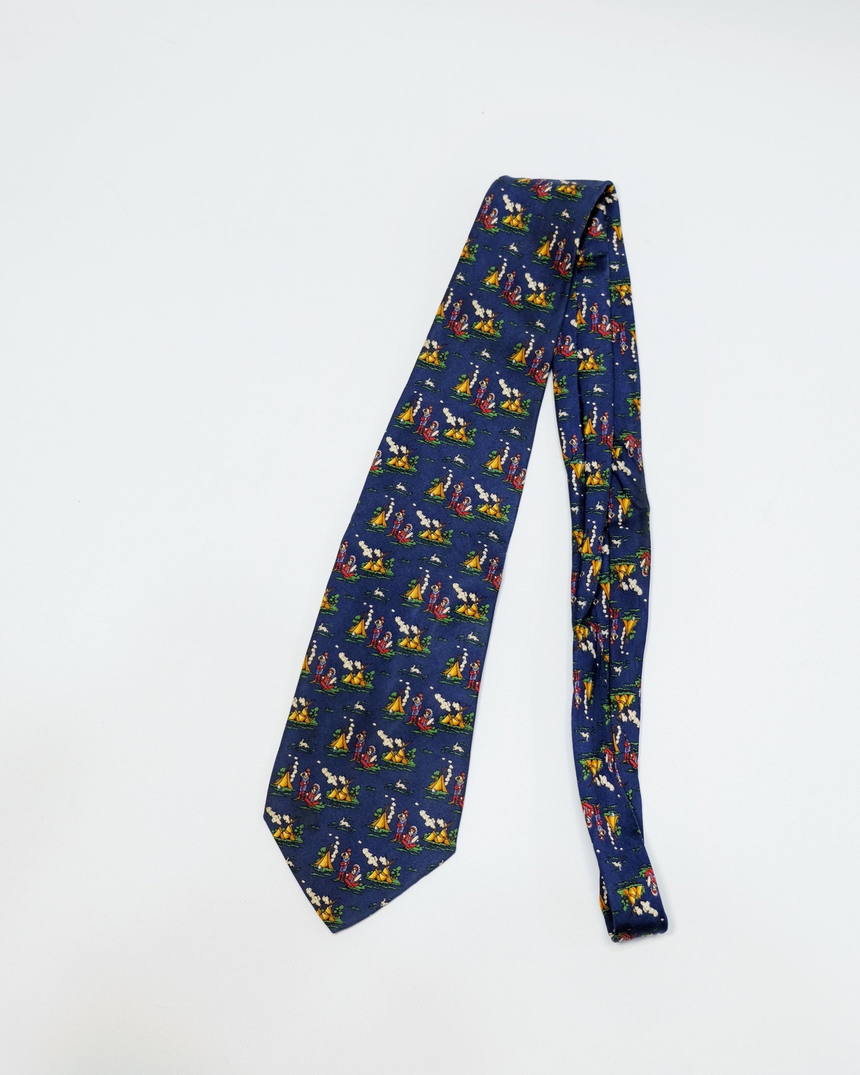 Ferragamo Vintage Blue Western Camp Print Silk Tie