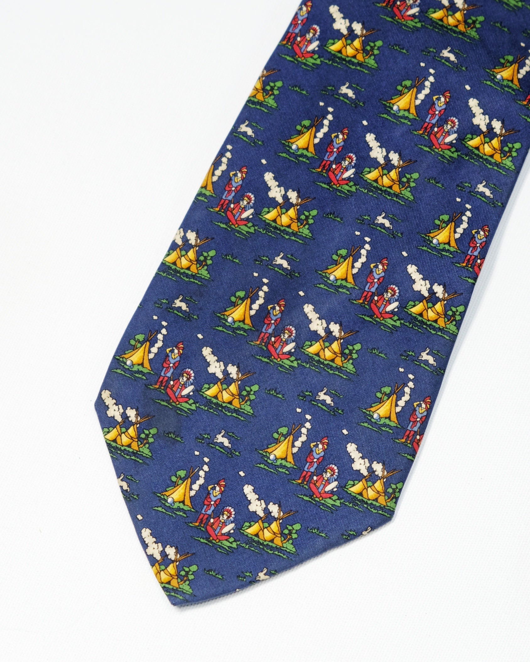 Ferragamo Vintage Blue Western Camp Print Silk Tie