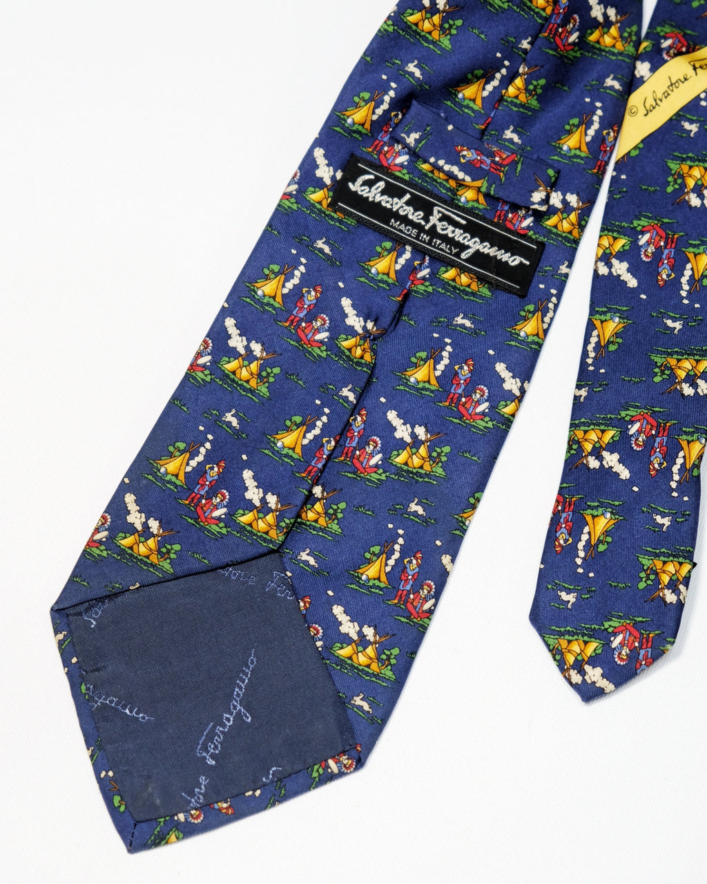 Ferragamo Vintage Blue Western Camp Print Silk Tie