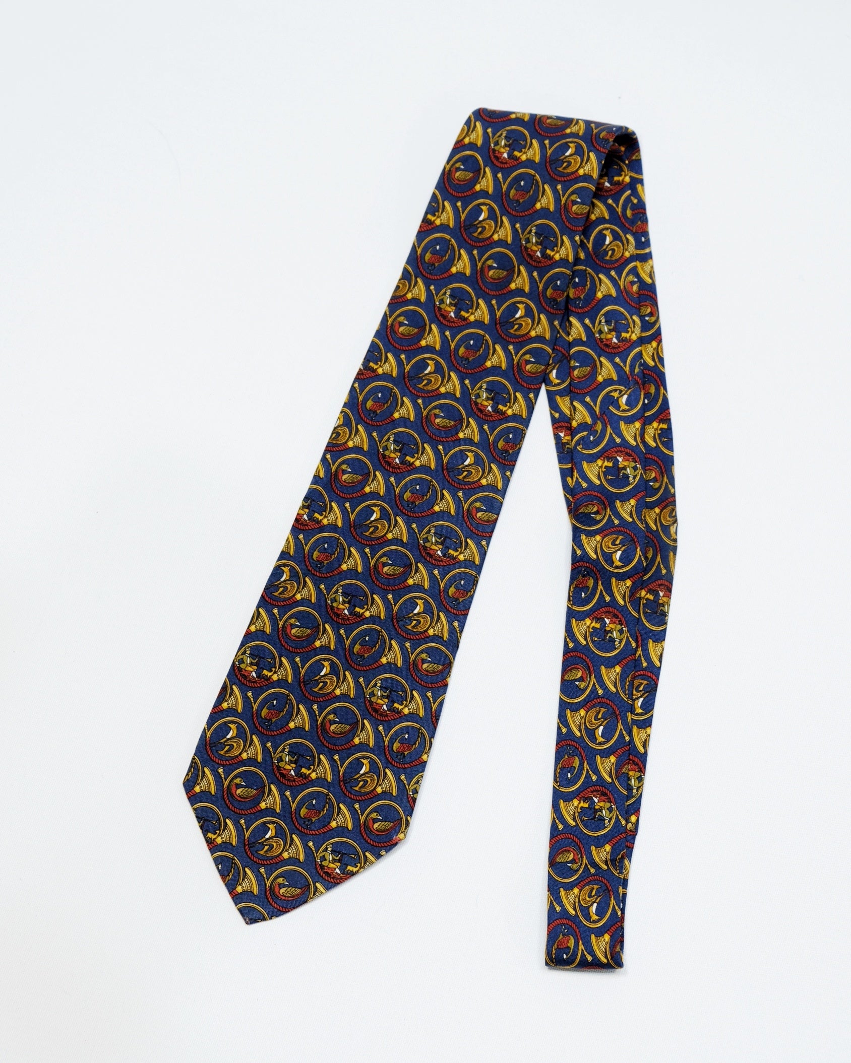 Ferragamo Vintage Navy Royal Horn Print Silk Tie