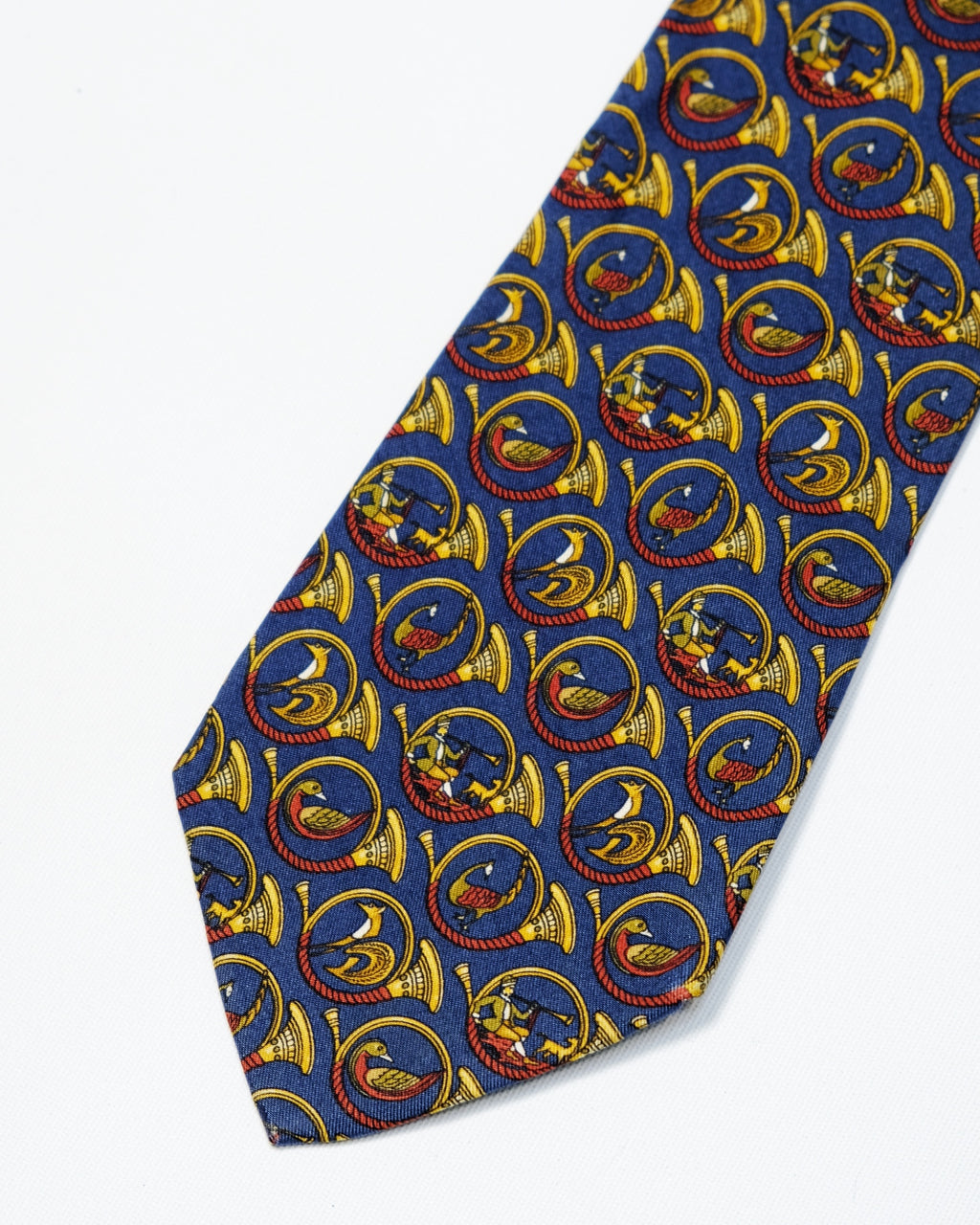 Ferragamo Vintage Navy Royal Horn Print Silk Tie