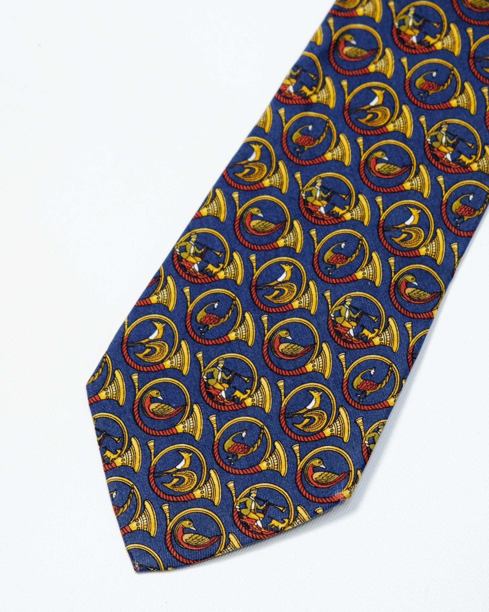 Ferragamo Vintage Navy Royal Horn Print Silk Tie