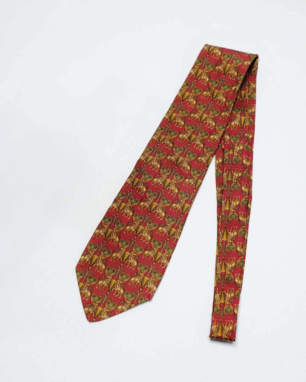 Ferragamo Vintage Red Imperial Lion Print Silk Tie