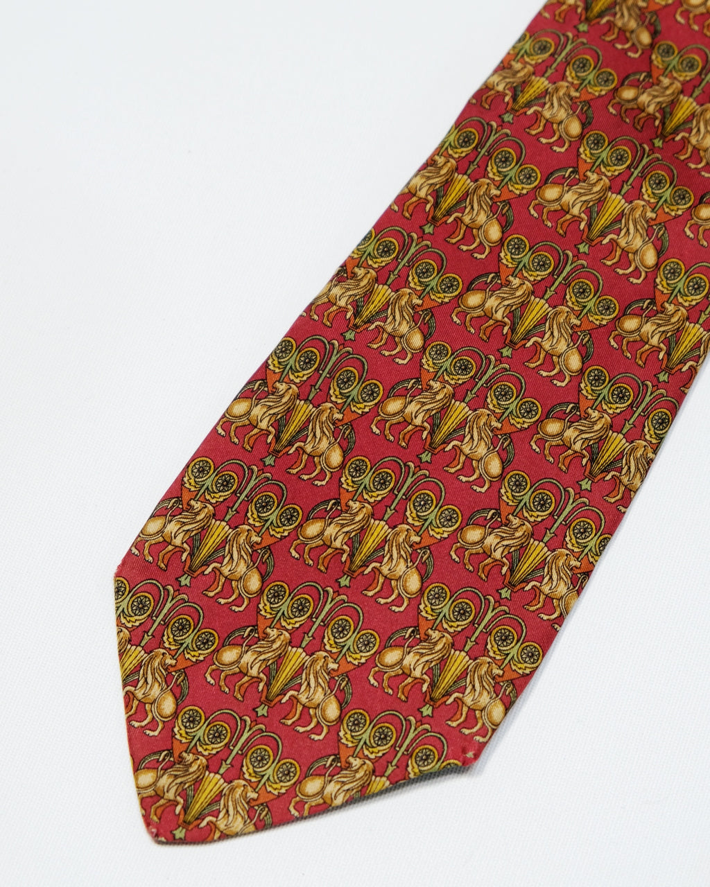 Ferragamo Vintage Red Imperial Lion Print Silk Tie