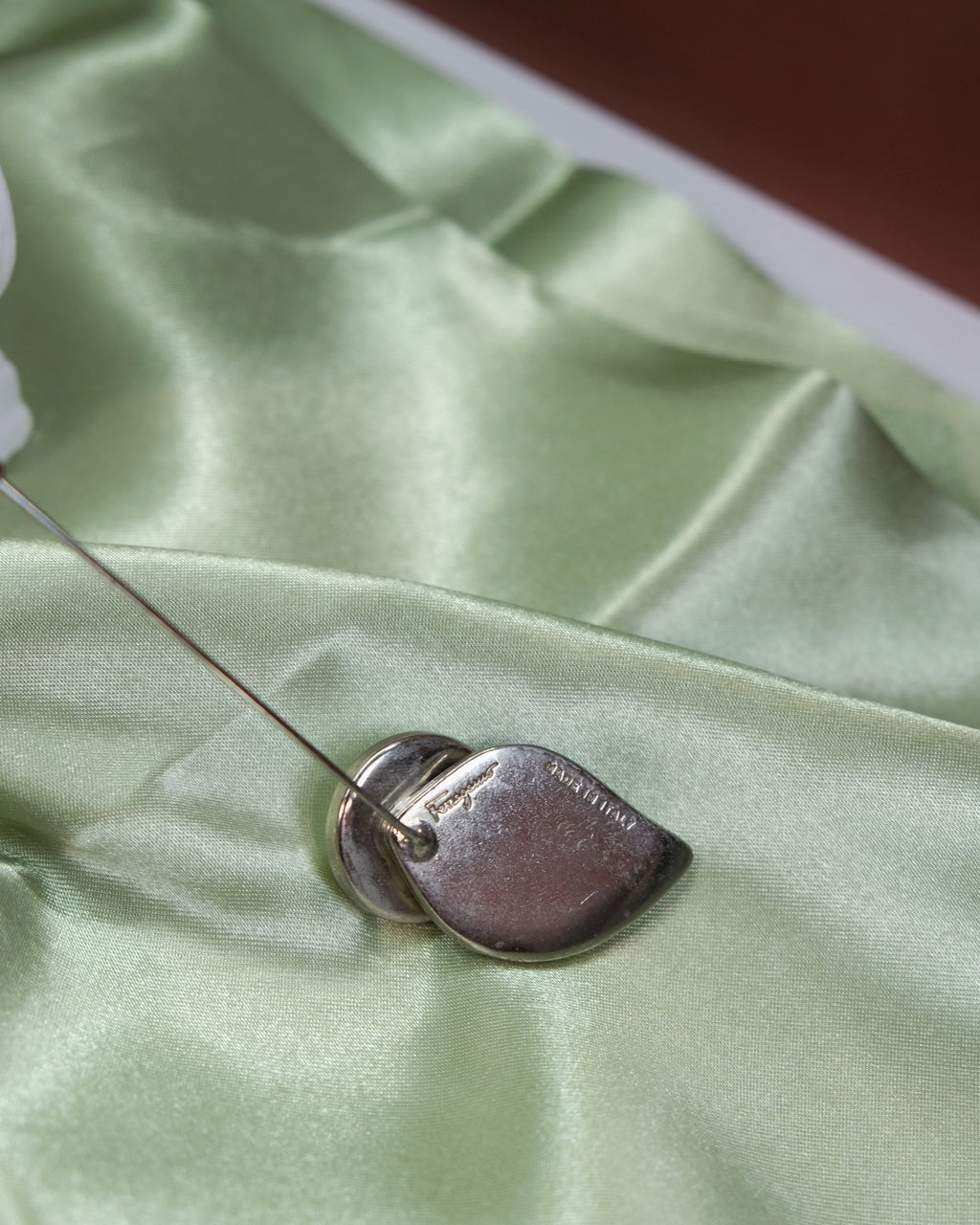 Ferragamo Vintage Leaf & Pearl Stick Pin Brooch