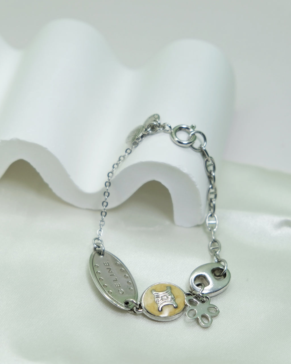 Celine Vintage Triomphe Multi-Charm Chain Bracelet in Silver 925
