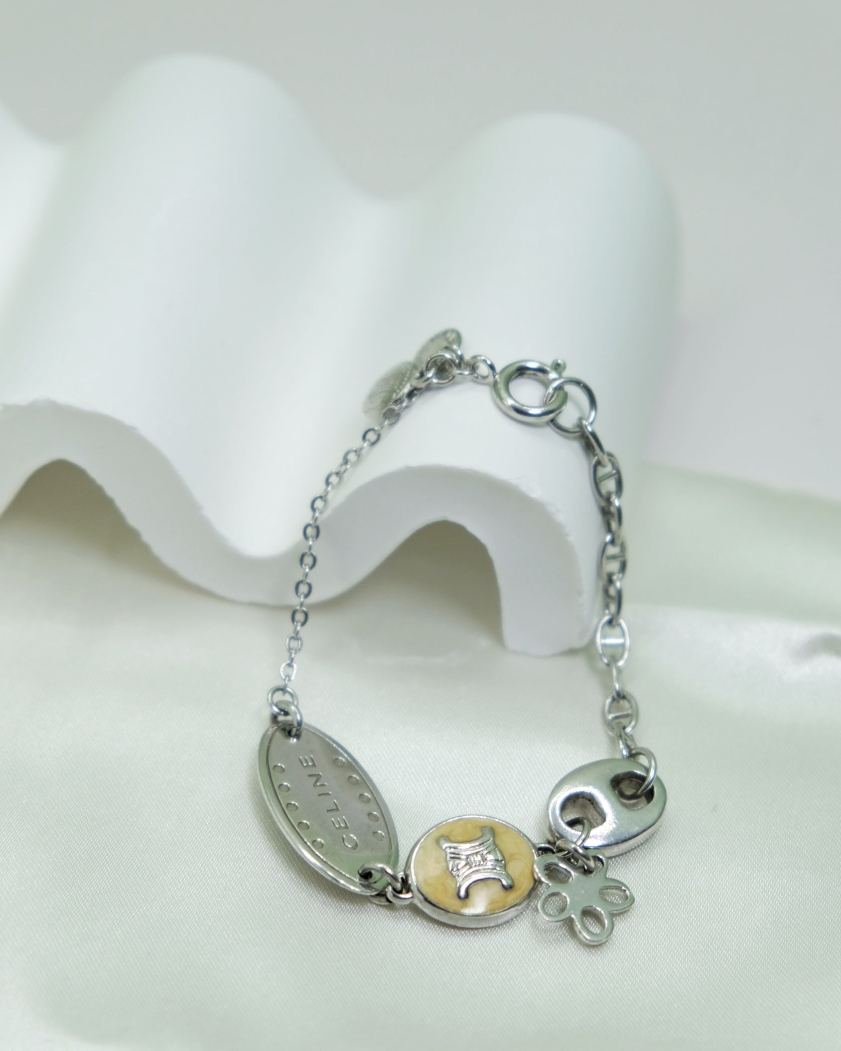 Celine Vintage Triomphe Multi-Charm Chain Bracelet in Silver 925