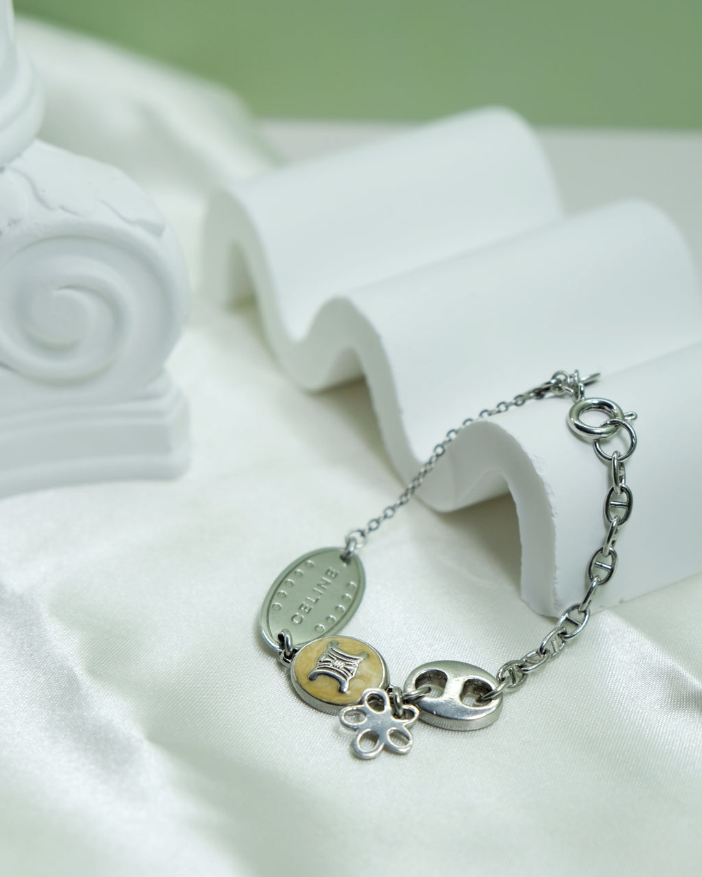 Celine Vintage Triomphe Multi-Charm Chain Bracelet in Silver 925
