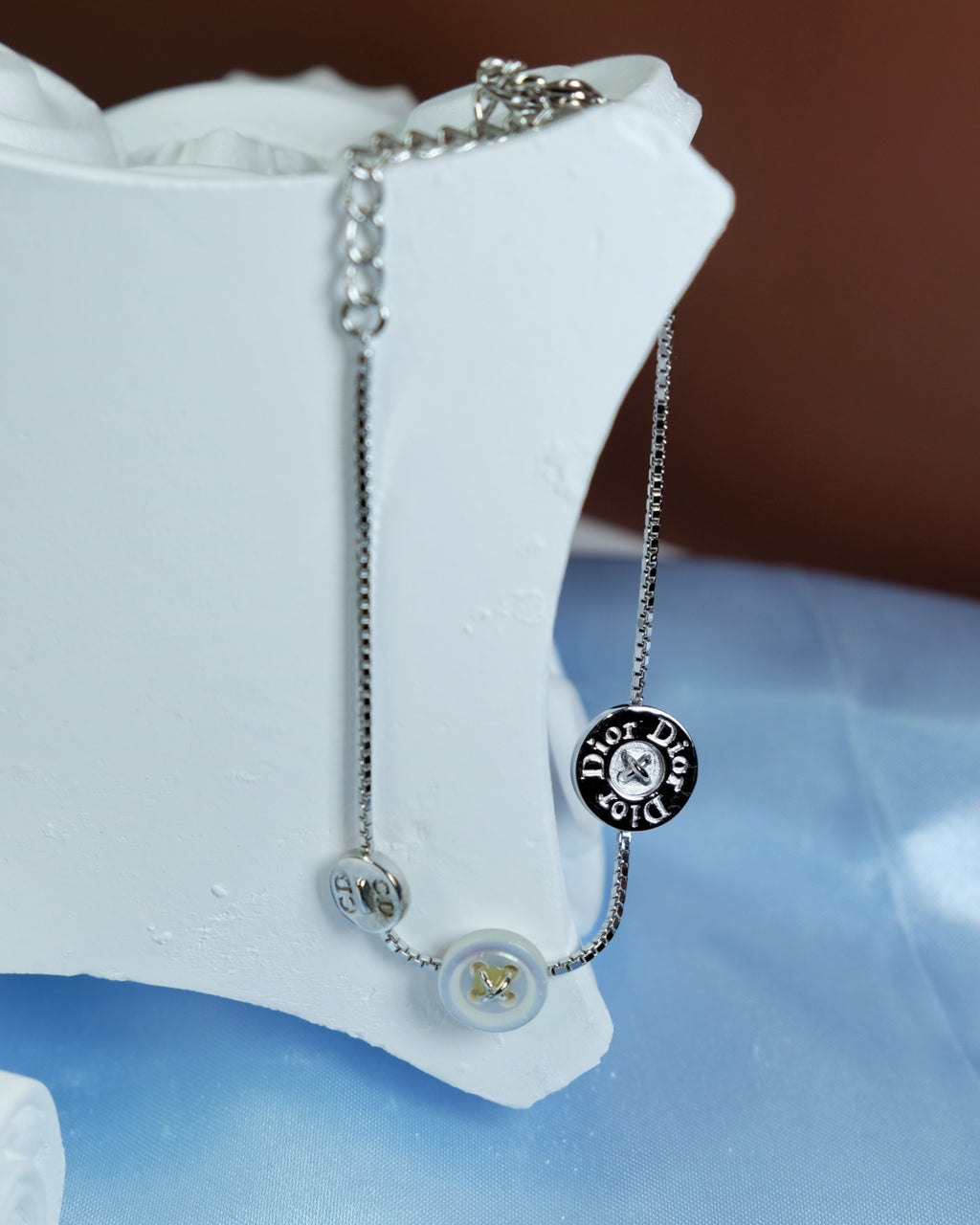 Dior Vintage Silver-Tone Triple Button Charm Bracelet