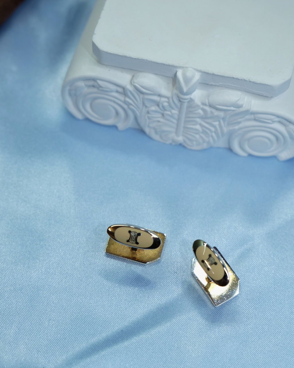 Celine Vintage Classic Carriage Cufflinks & Tie Clip Set Silver & Gold Tone