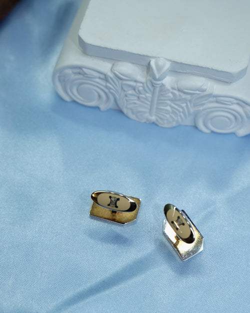 Celine Vintage Classic Carriage Cufflinks & Tie Clip Set Silver & Gold Tone