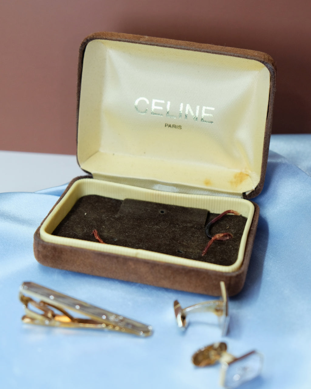 Celine Vintage Classic Carriage Cufflinks & Tie Clip Set Silver & Gold Tone
