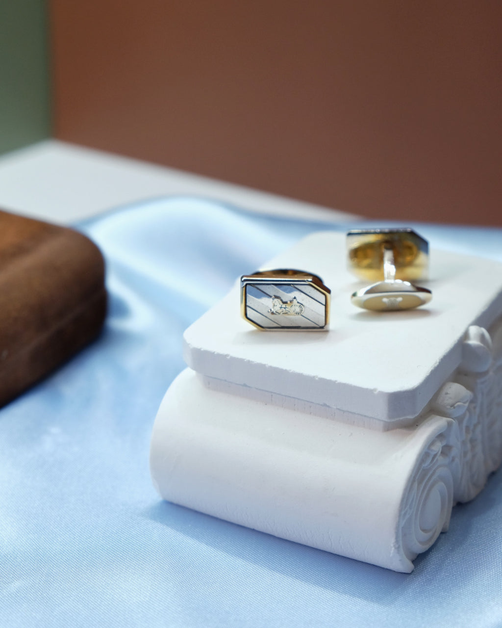 Celine Vintage Classic Carriage Cufflinks & Tie Clip Set Silver & Gold Tone