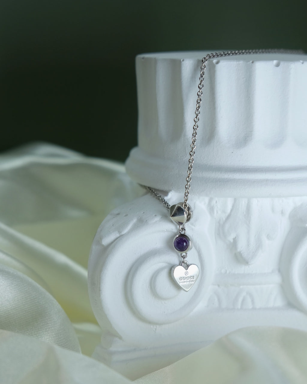 Gucci Vintage Heart & Purple Gemstone Charm Necklace in Silver 925