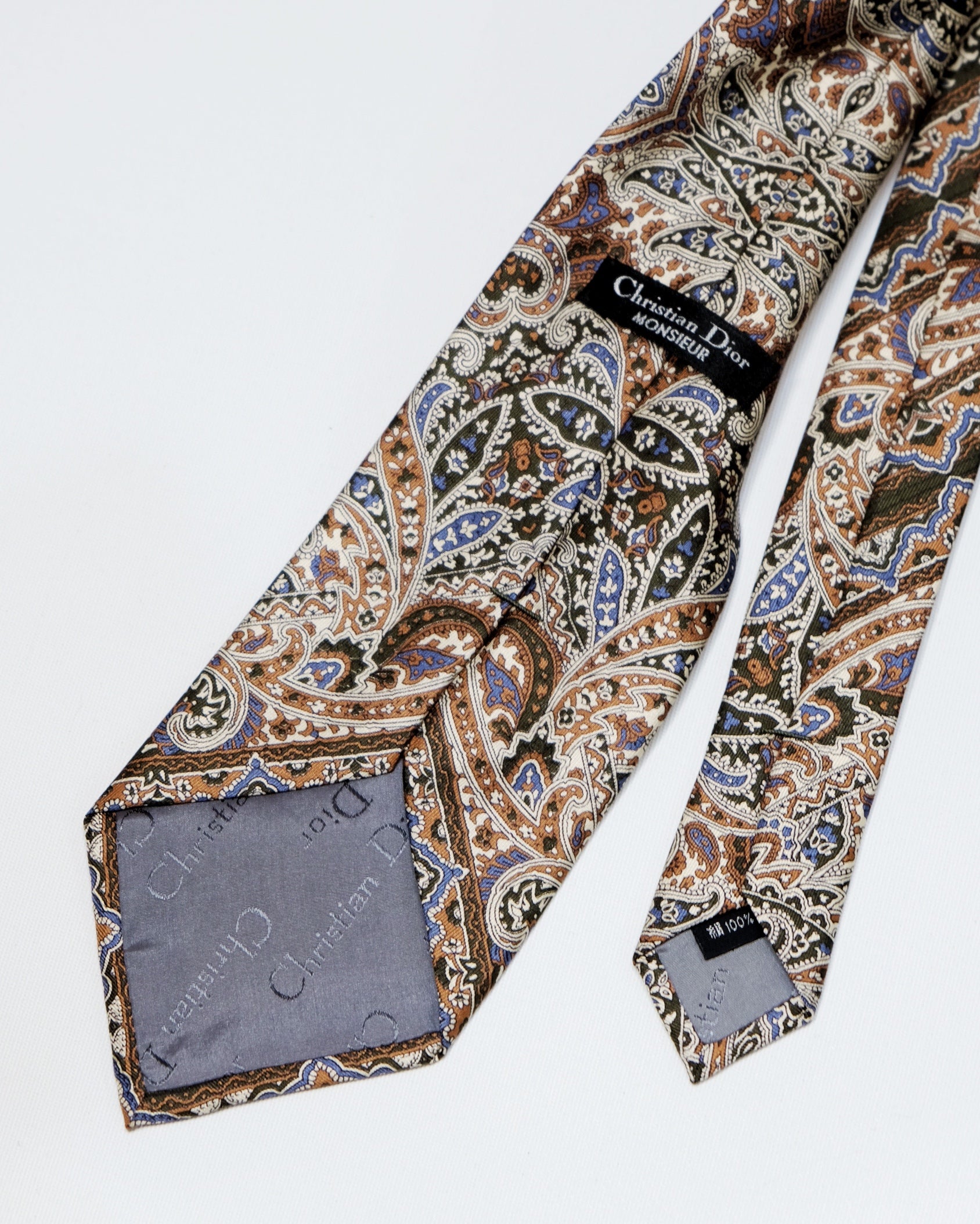 Dior Earth-Tone Medallion Paisley Silk Tie