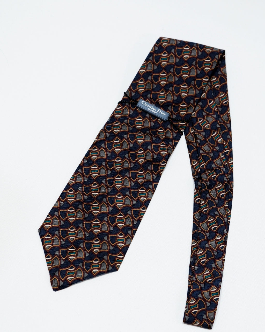 Dior Modernist Optical Motif Silk Tie in Navy & Teal
