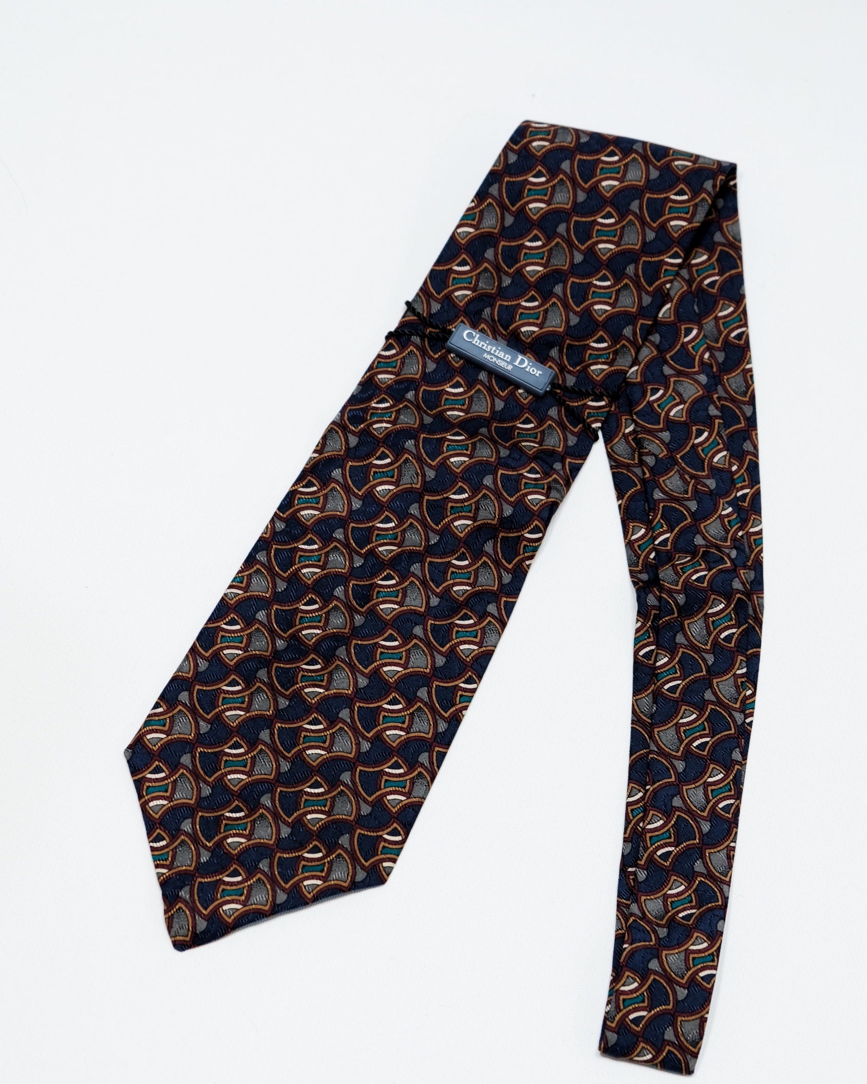 Dior Modernist Optical Motif Silk Tie in Navy & Teal