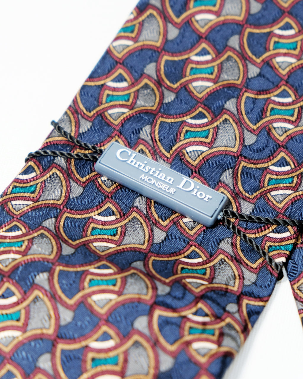 Dior Modernist Optical Motif Silk Tie in Navy & Teal