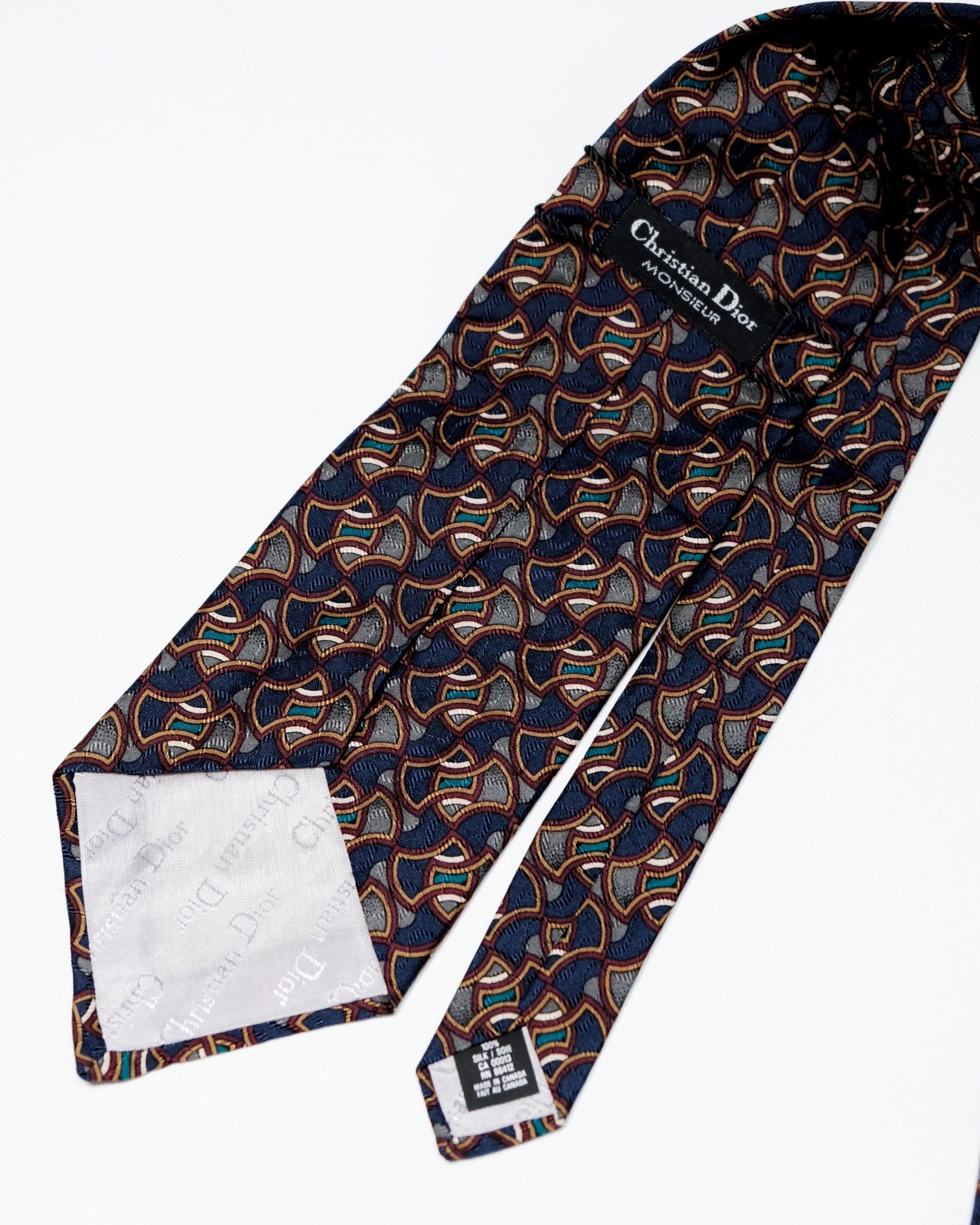 Dior Modernist Optical Motif Silk Tie in Navy & Teal