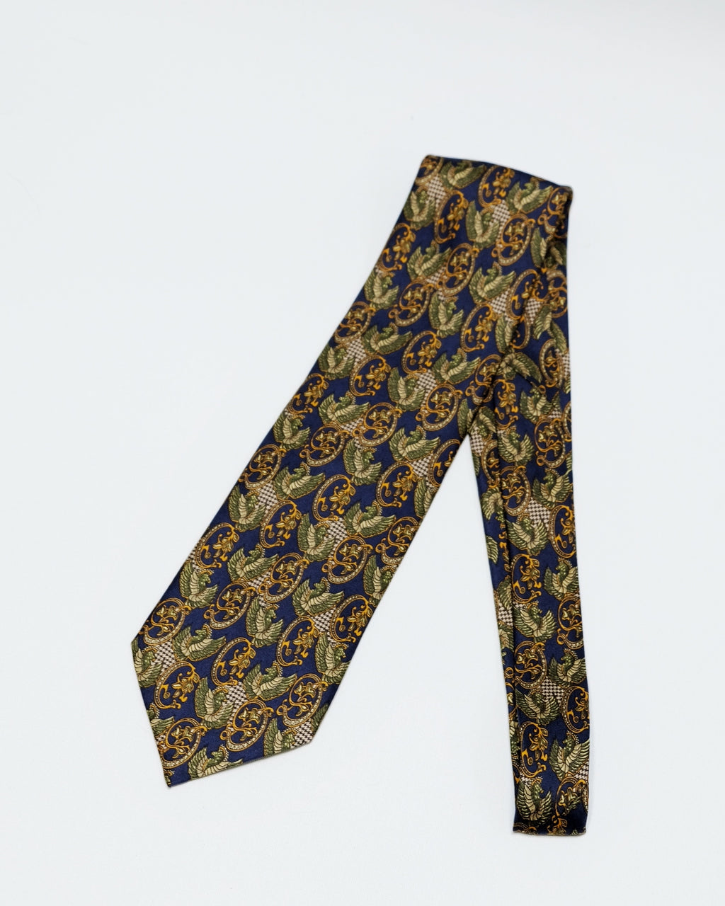 Dior Heraldic Medallion Motif Silk Tie in Navy & Olive