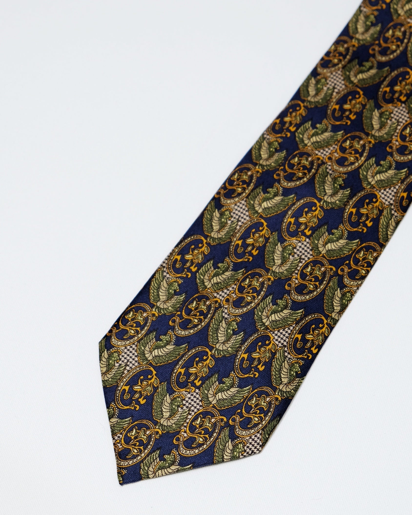Dior Heraldic Medallion Motif Silk Tie in Navy & Olive