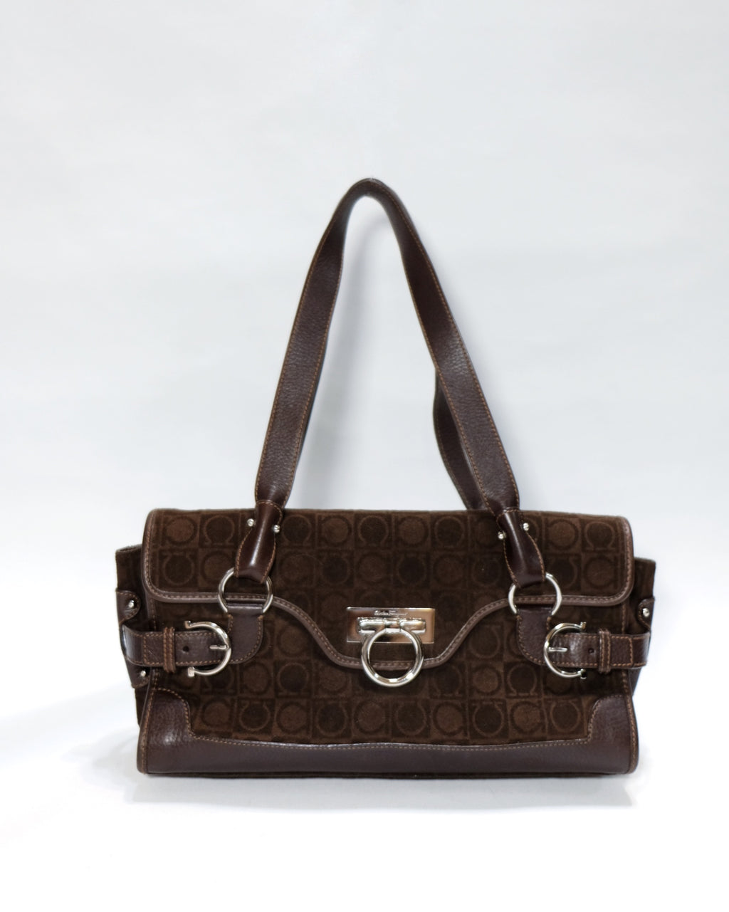 Ferragamo Gancini Brown Suede Shoulder Bag