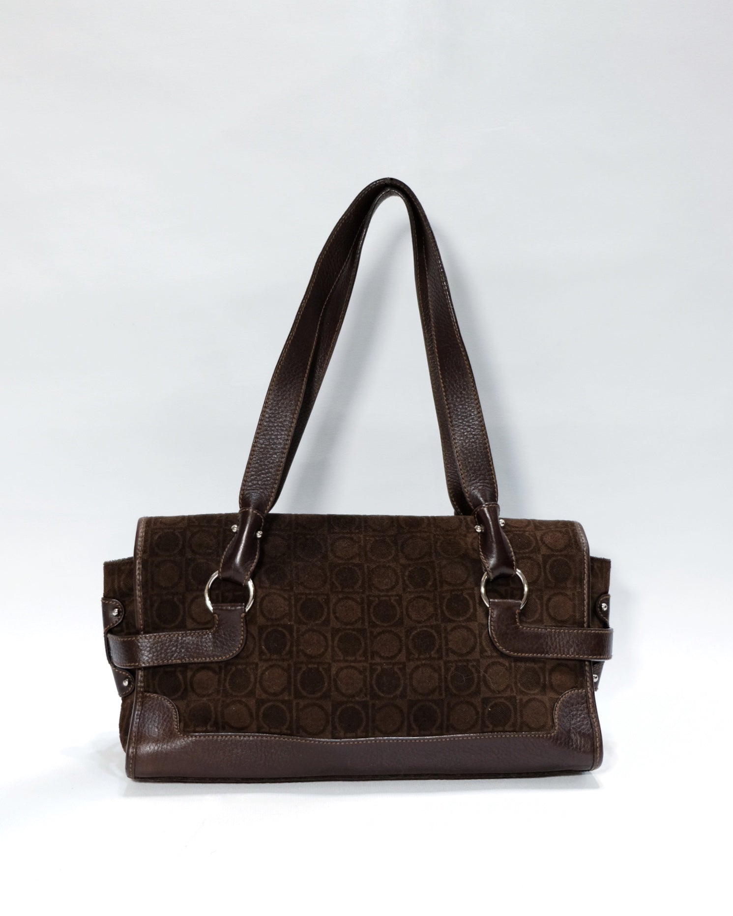 Ferragamo Gancini Brown Suede Shoulder Bag