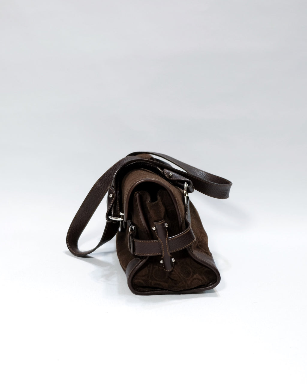 Ferragamo Gancini Brown Suede Shoulder Bag