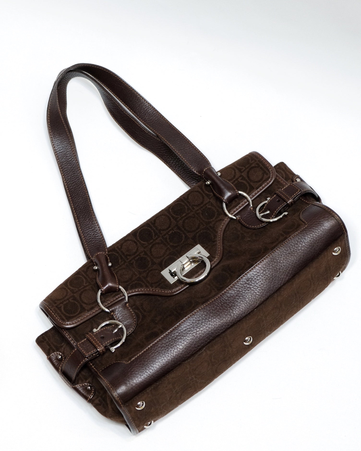 Ferragamo Gancini Brown Suede Shoulder Bag