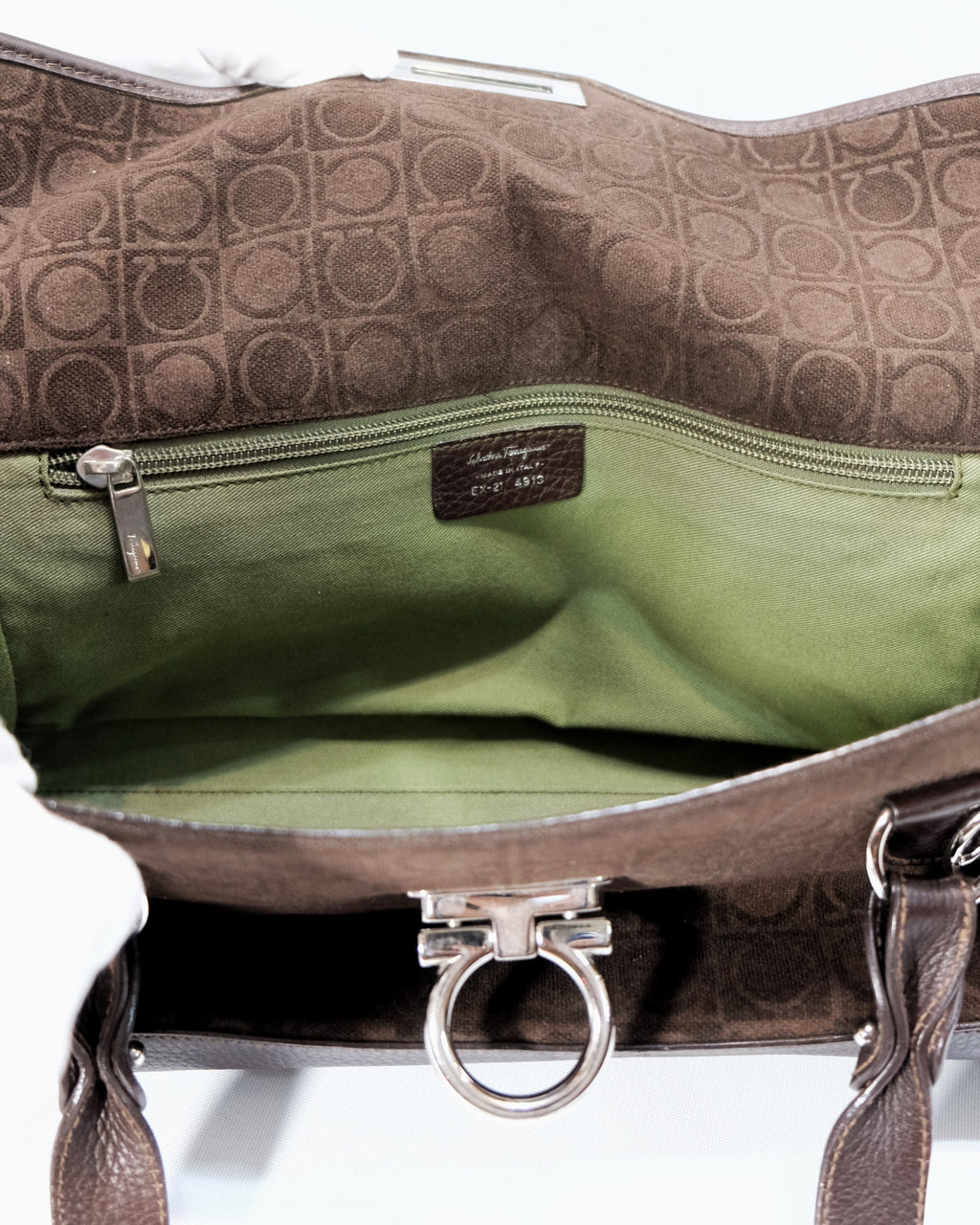 Ferragamo Gancini Brown Suede Shoulder Bag