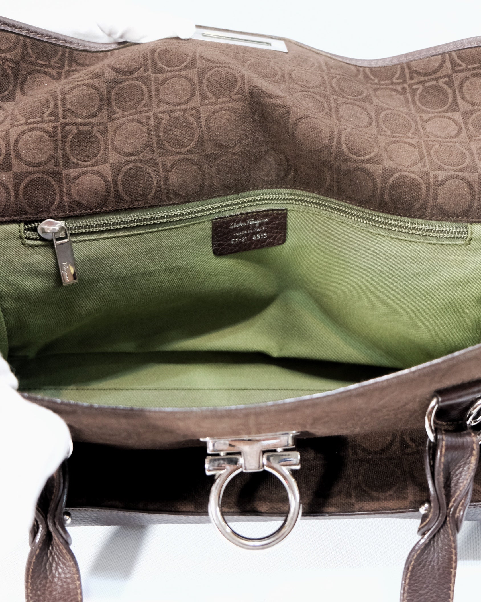 Ferragamo Gancini Brown Suede Shoulder Bag