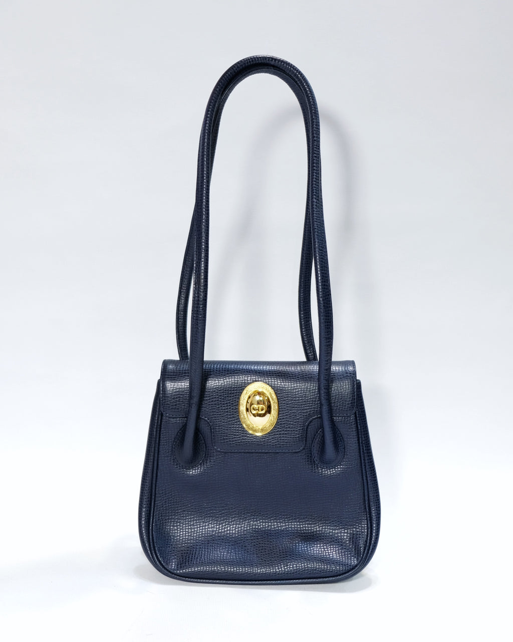 RARE Dior Navy Grained Leather Long Strap Shoulder Bag with Oval CD Emblem