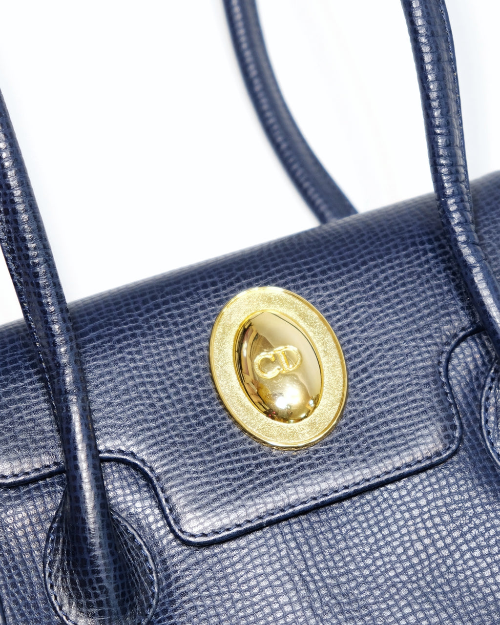 RARE Dior Navy Grained Leather Long Strap Shoulder Bag with Oval CD Emblem